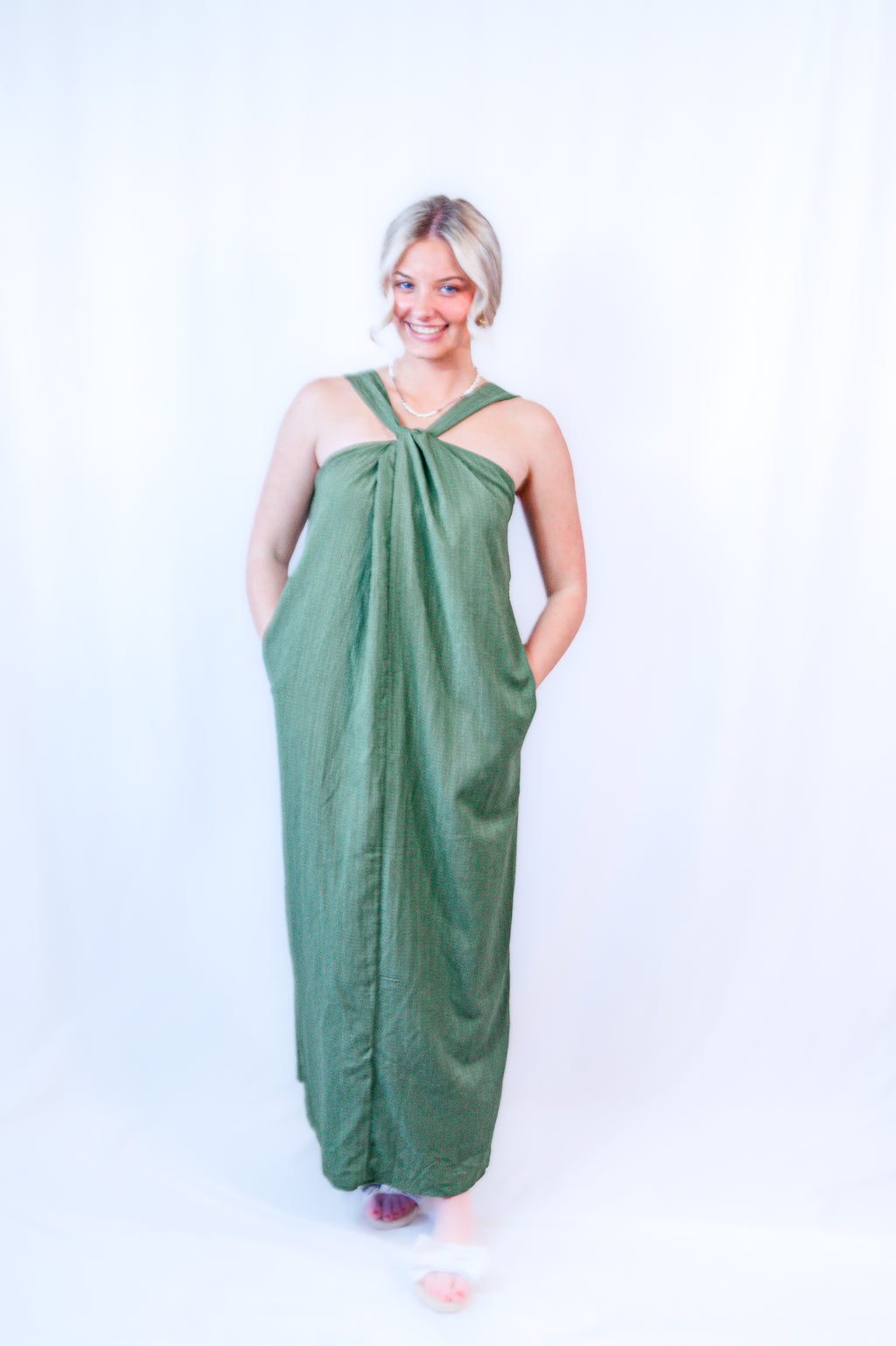 Long Halter Neck Green Dress