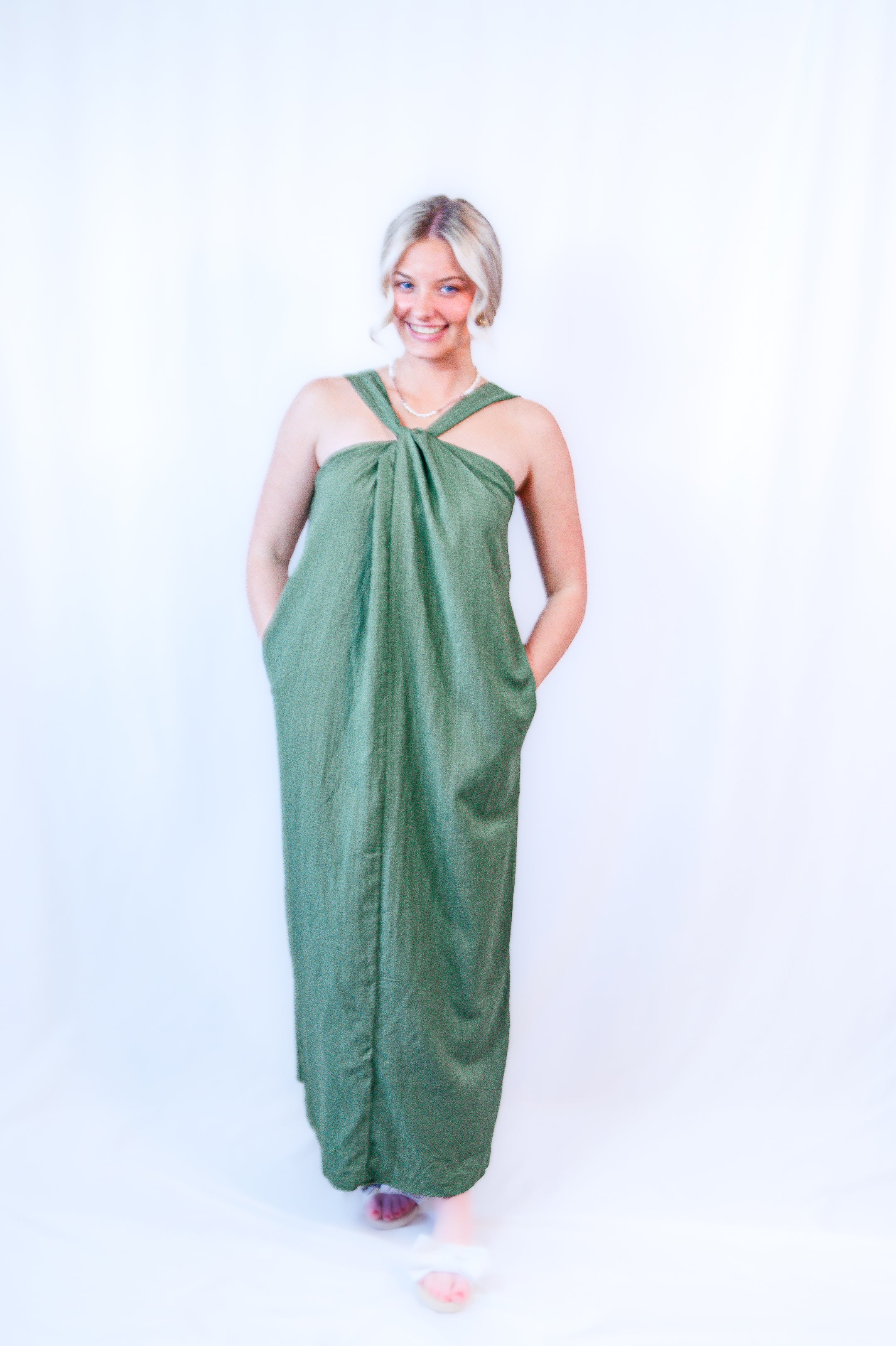 Long Halter Neck Green Dress