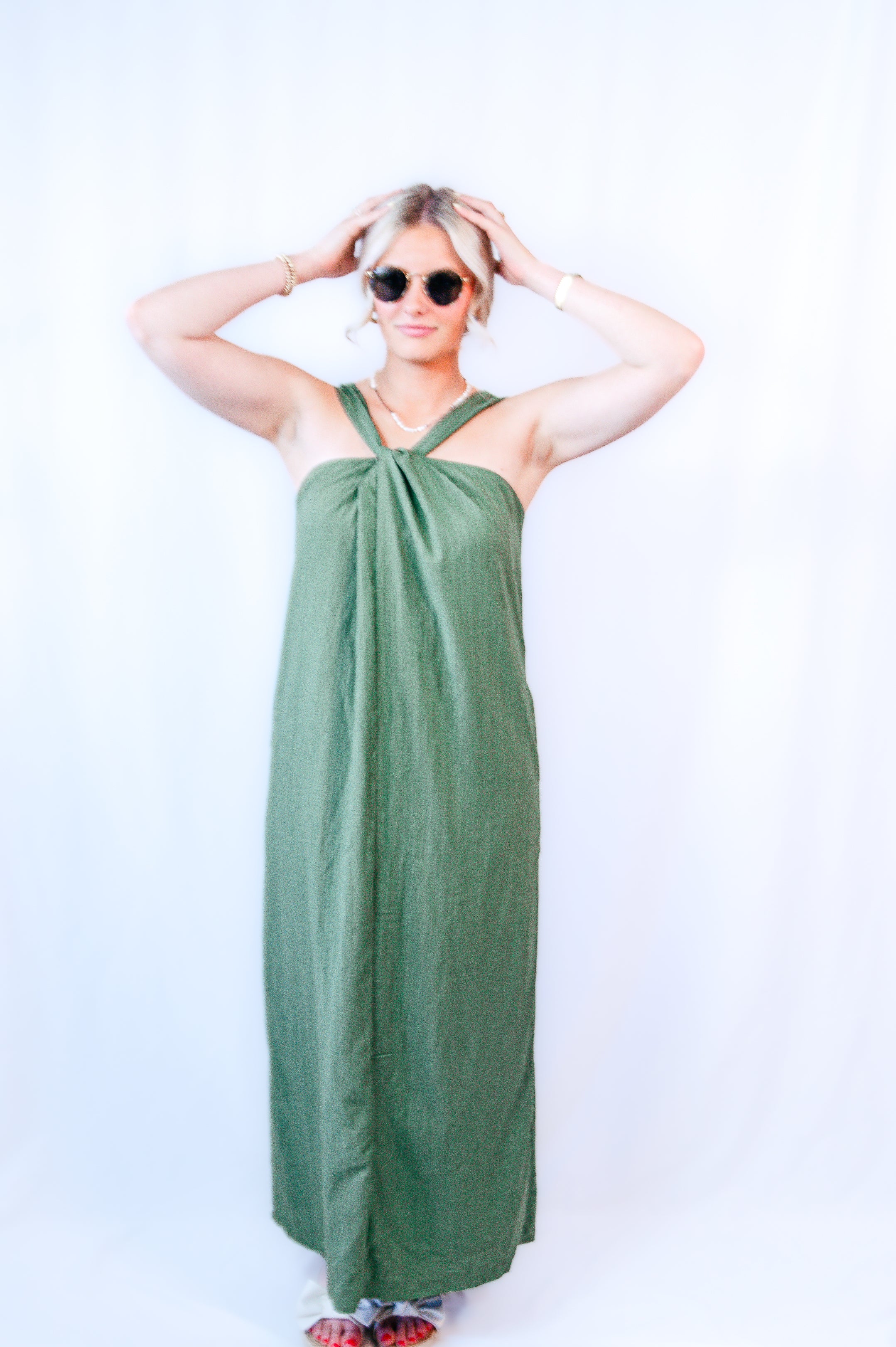 Long Halter Neck Green Dress