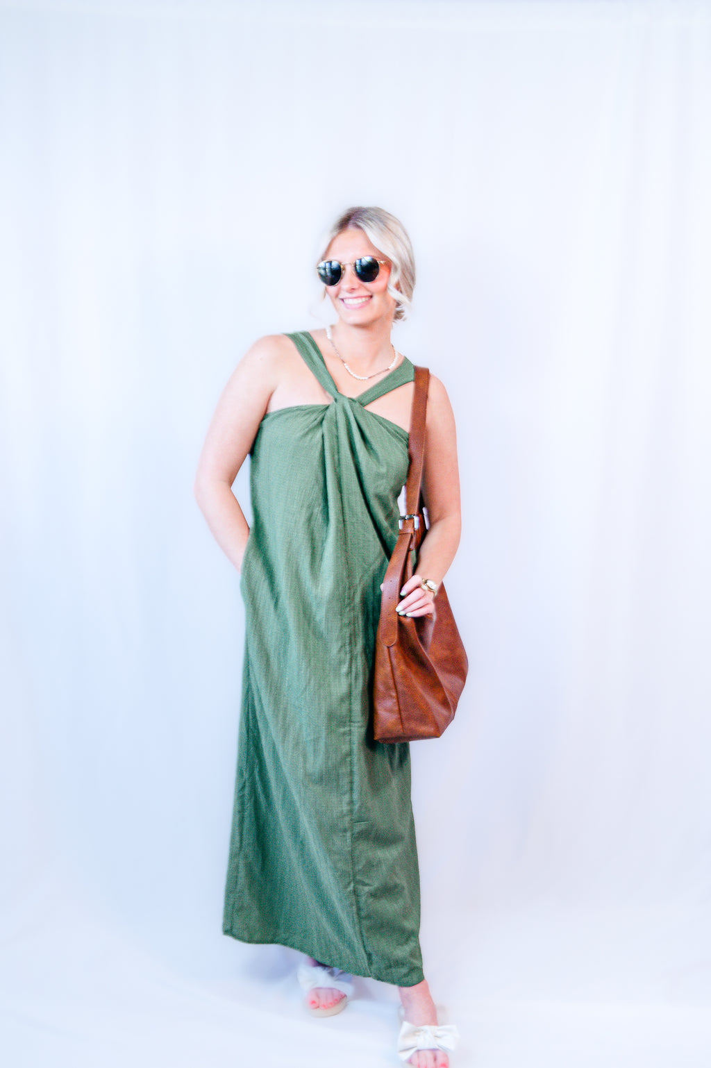 Long Halter Neck Green Dress