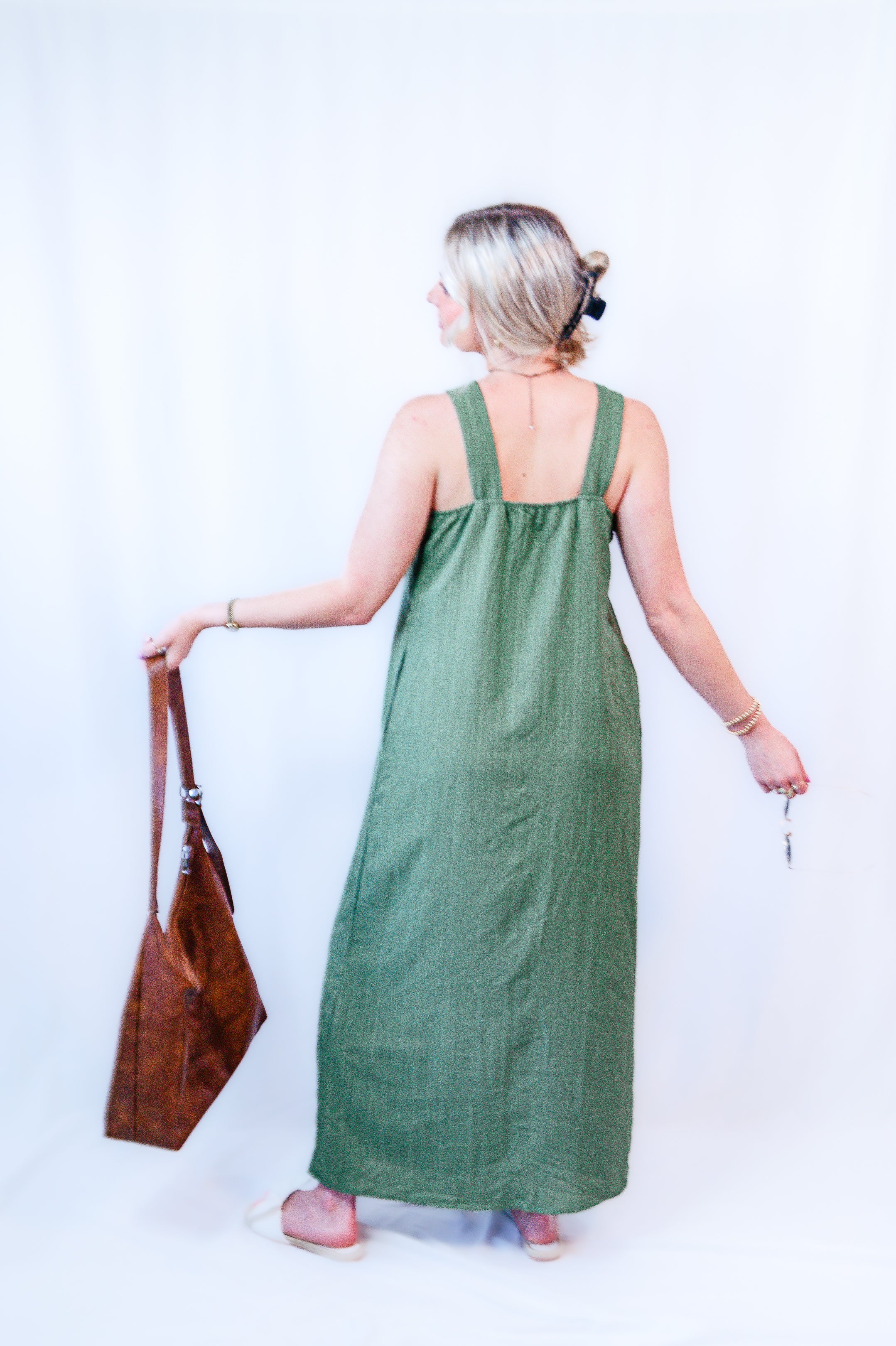 Long Halter Neck Green Dress