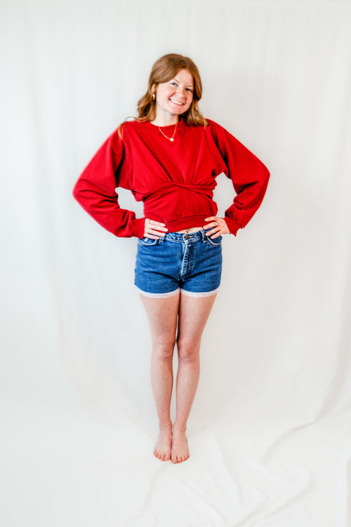 Deep Red Cropped Alternative Sweatshirt
