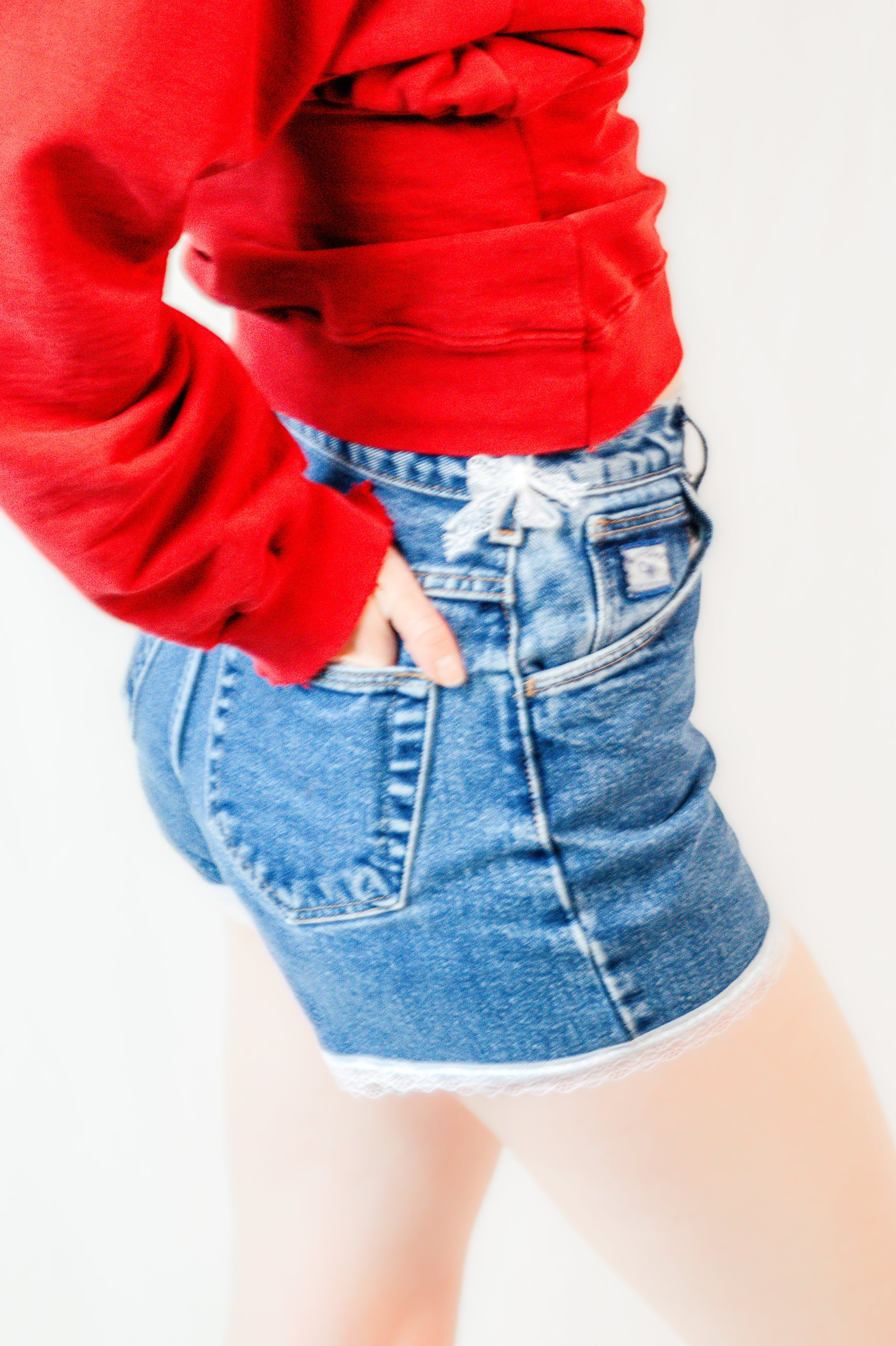 Sweet Denim Lace Detail Shorts
