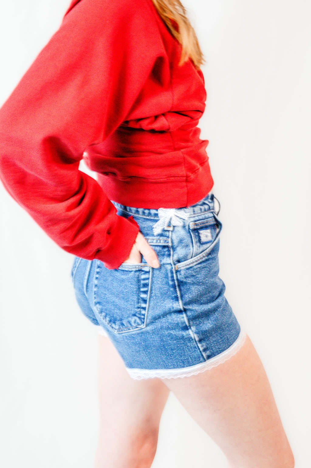 Sweet Denim Lace Detail Shorts