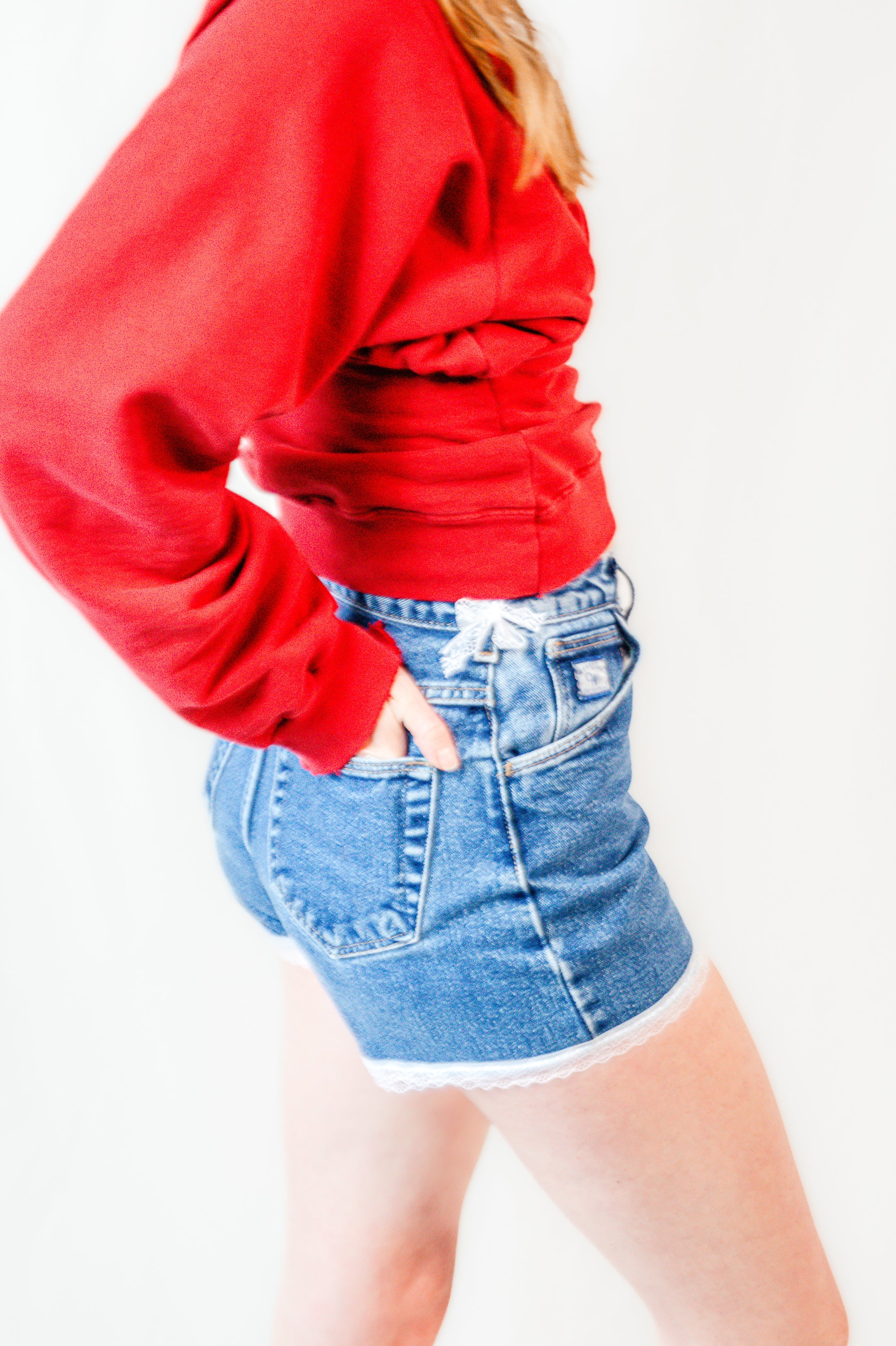 Sweet Denim Lace Detail Shorts