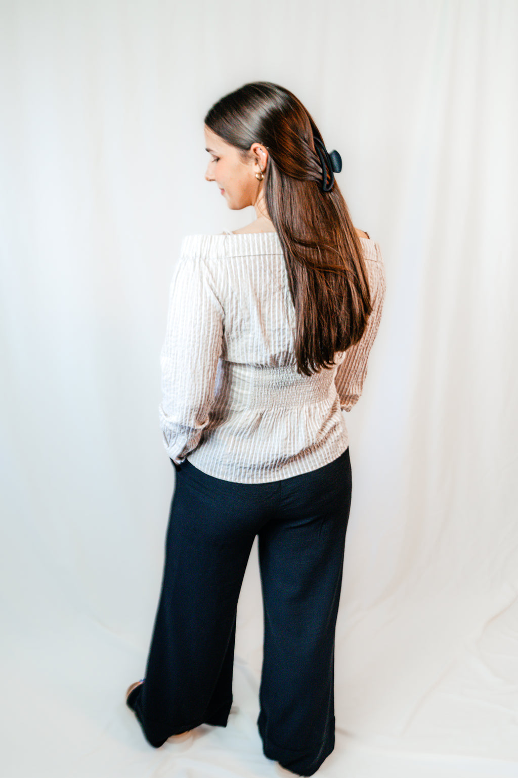 Beige Stripes Button Up Top