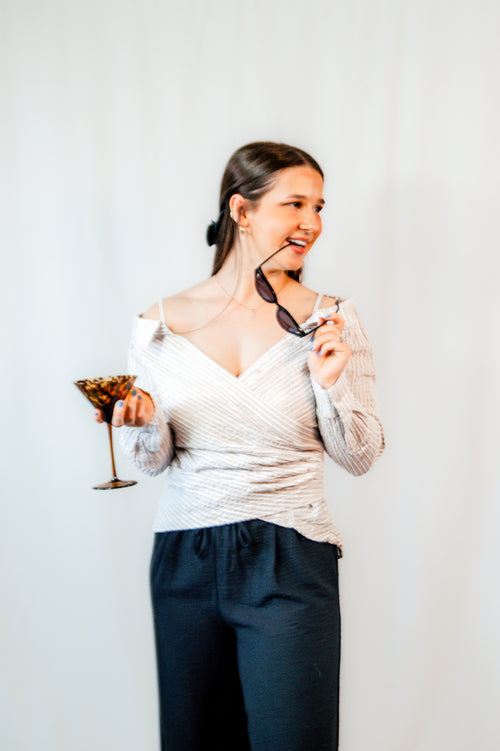 Beige Stripes Button Up Top