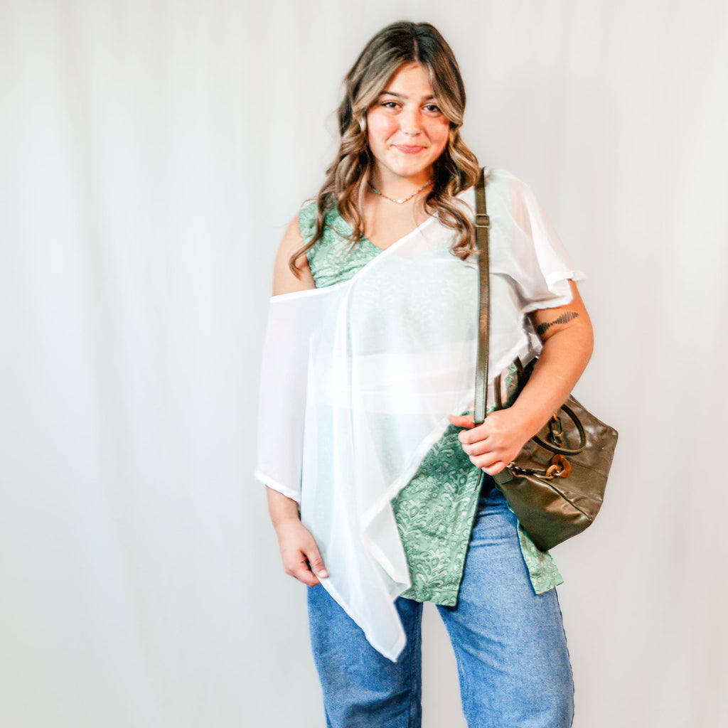 Free Flowing Sheer White Shawl Top