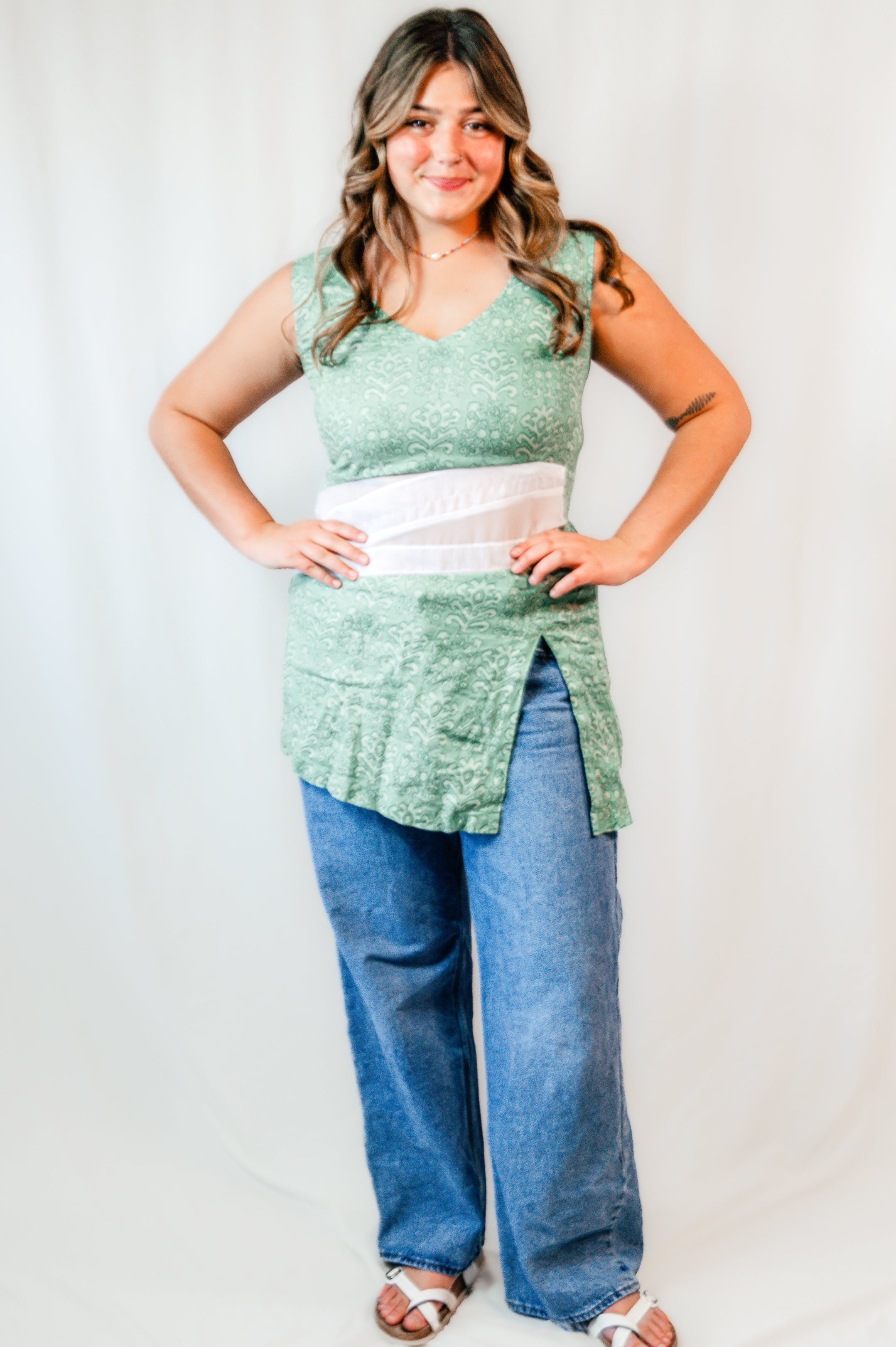 Green Peek-a-Boo Paisley Tunic
