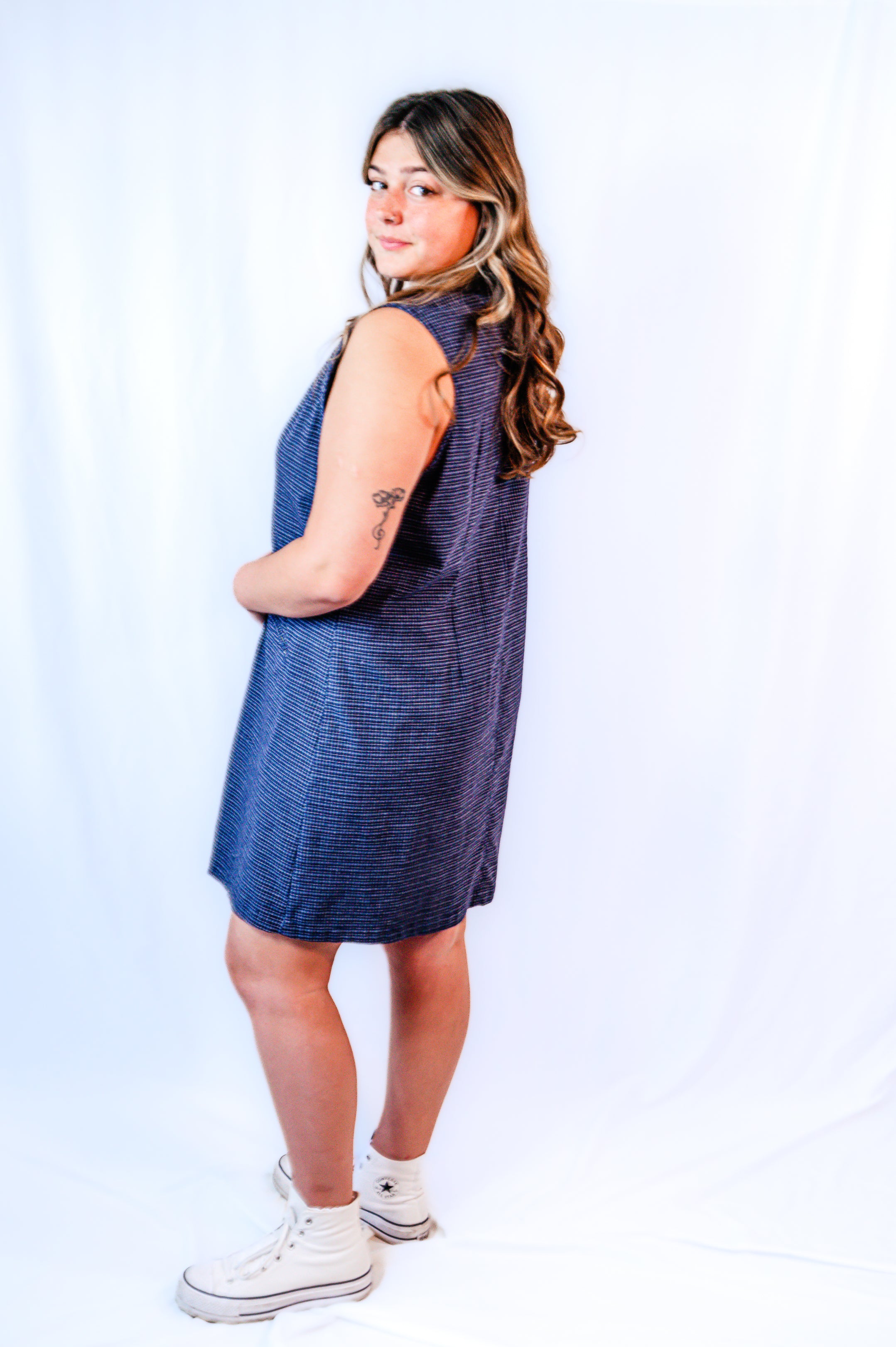 Navy Plaid Zip-Up Tank Dress